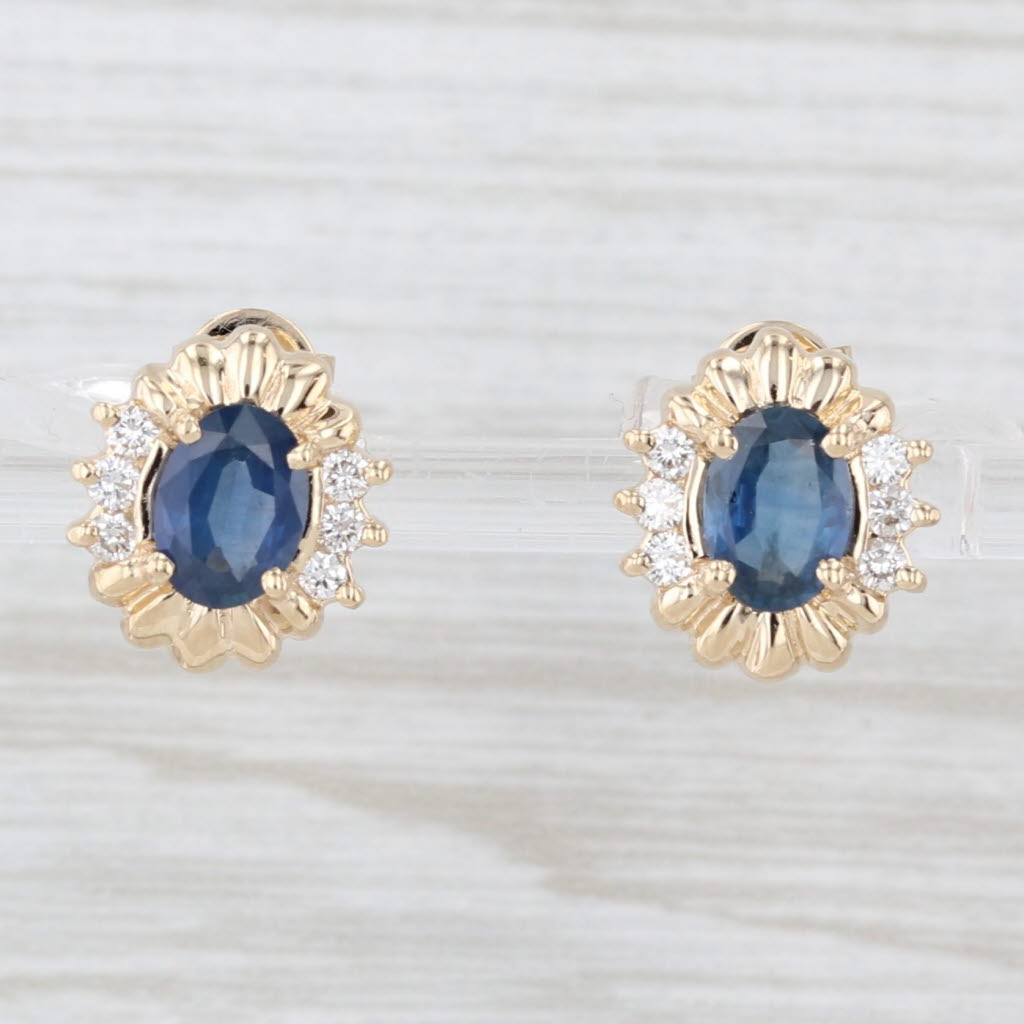 Light Gray 2.25ctw Blue Sapphire Diamond Halo Stud Earrings 14k Yellow Gold