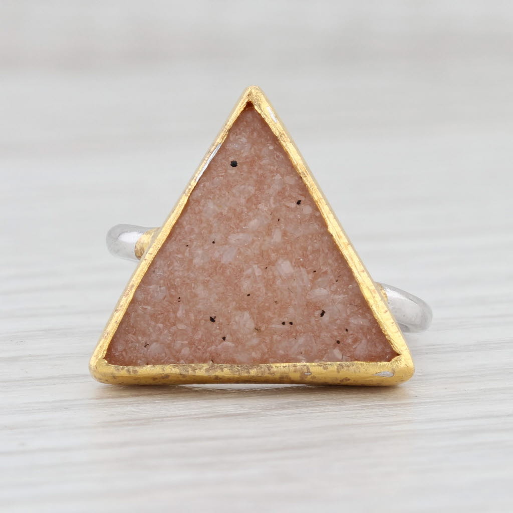 New Nina Nguyen Trio Sand Druzy Quartz Ring Sterling Silver 22k Gold Vermeil 7
