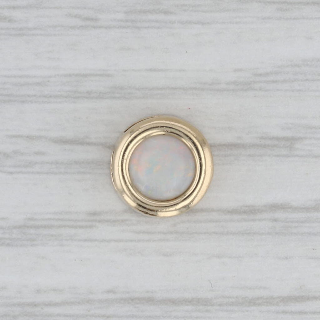 Bezel Set Opal Solitaire Slide Pendant 14k Yellow Gold Round Cabochon