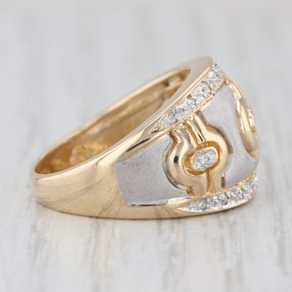 Diamond Wide Band Ring 14k White Yellow Gold Size 7.5 Cocktail