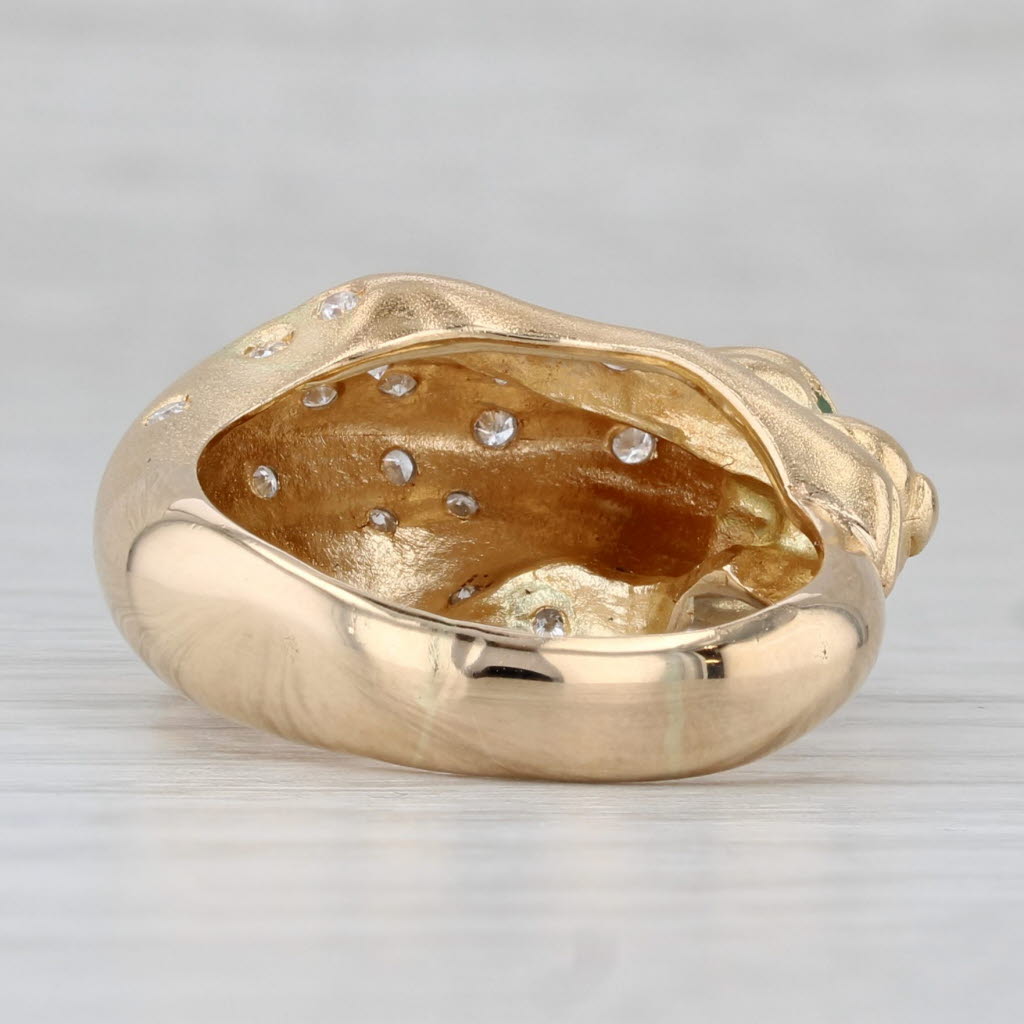 Gray 0.36ctw Diamond Leopard Ring 18k Yellow Gold Size 8.75 Emerald Eyes