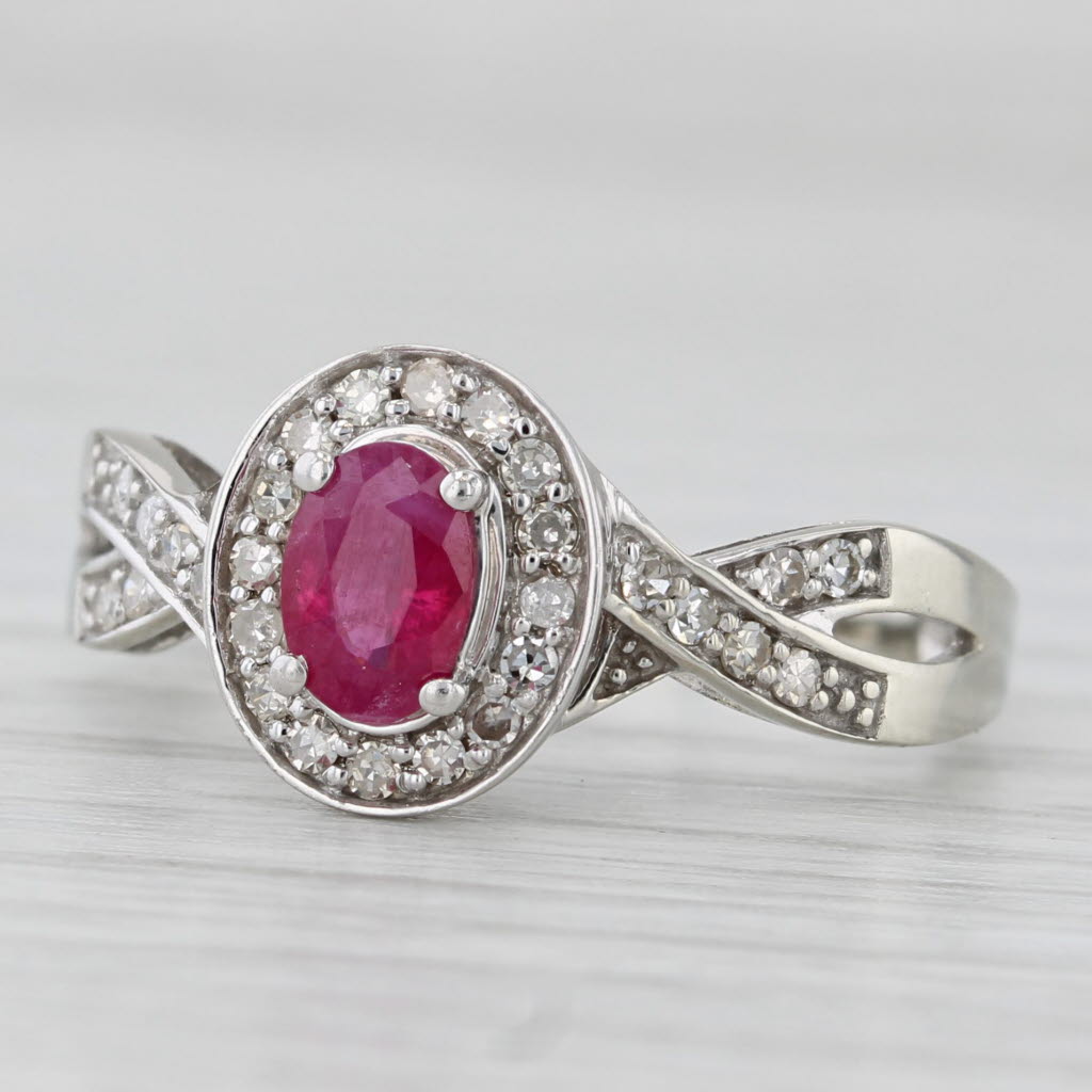 Light Gray 0.75ctw Oval Ruby Diamond Halo Ring 10k White Gold Size 7