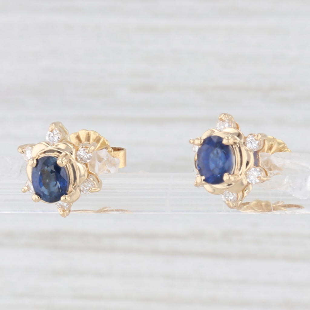 Light Gray 0.86ctw Blue Sapphire Diamond Halo Stud Earrings 18k Yellow Gold