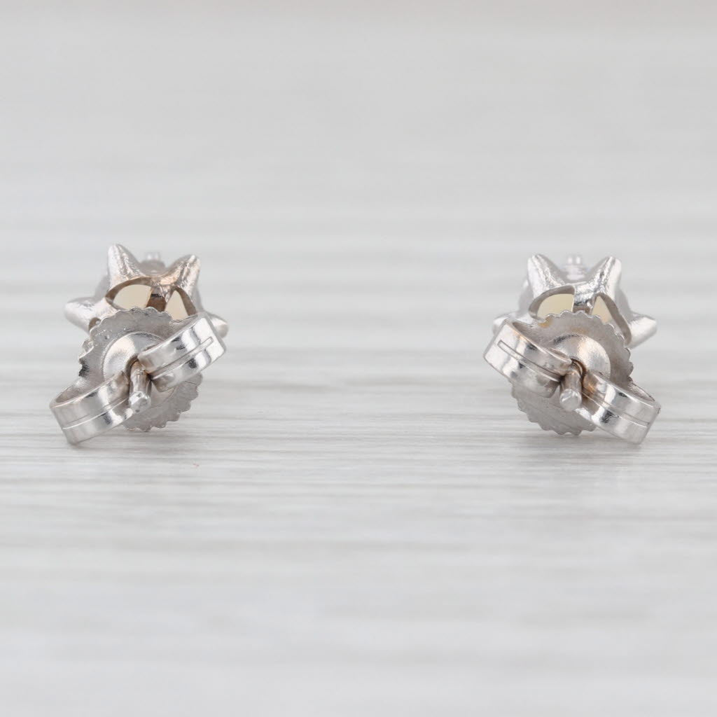 Vintage Opal Stud Earrings 14k White Gold Round Cabochon Studs