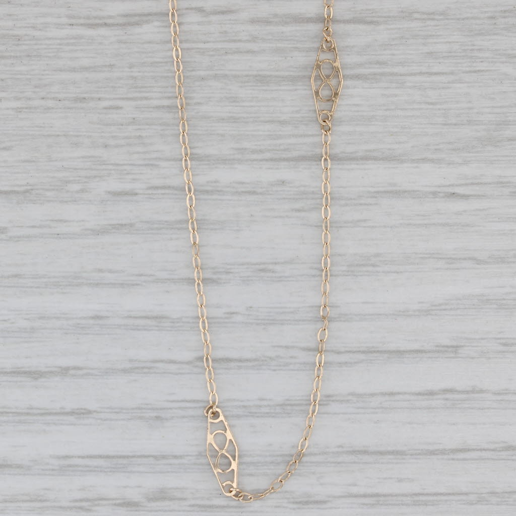 Gray Openwork Station Cable Chain Necklace 14k Yellow Gold 21.5"