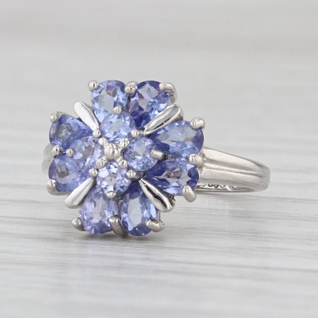 1.42ctw Tanzanite Flower Ring 14k White Gold Size 4.25