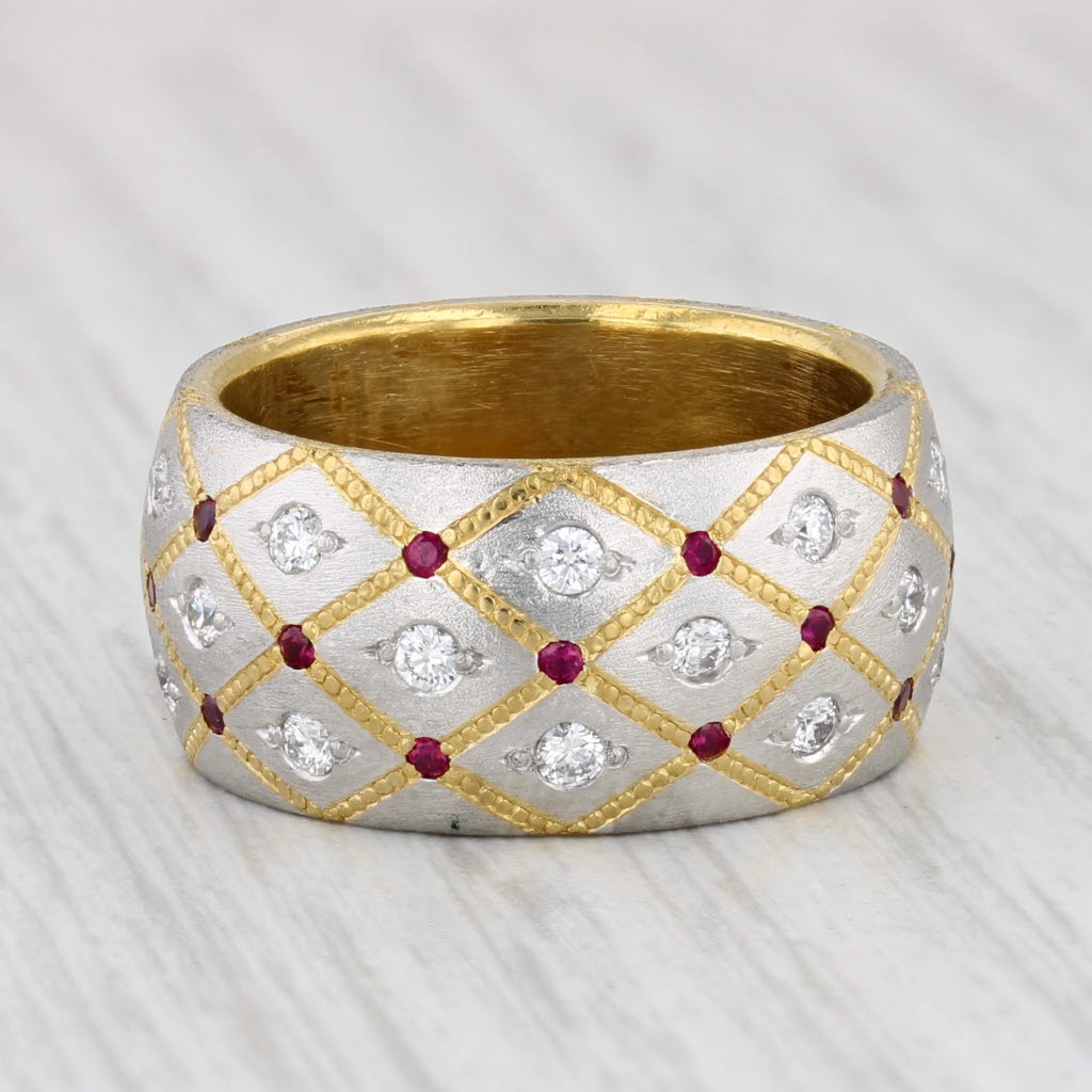 Light Gray David Zoltan Ruby Dutchess Band 0.82 Ruby Diamond Ring 22k Gold 950 Platinum