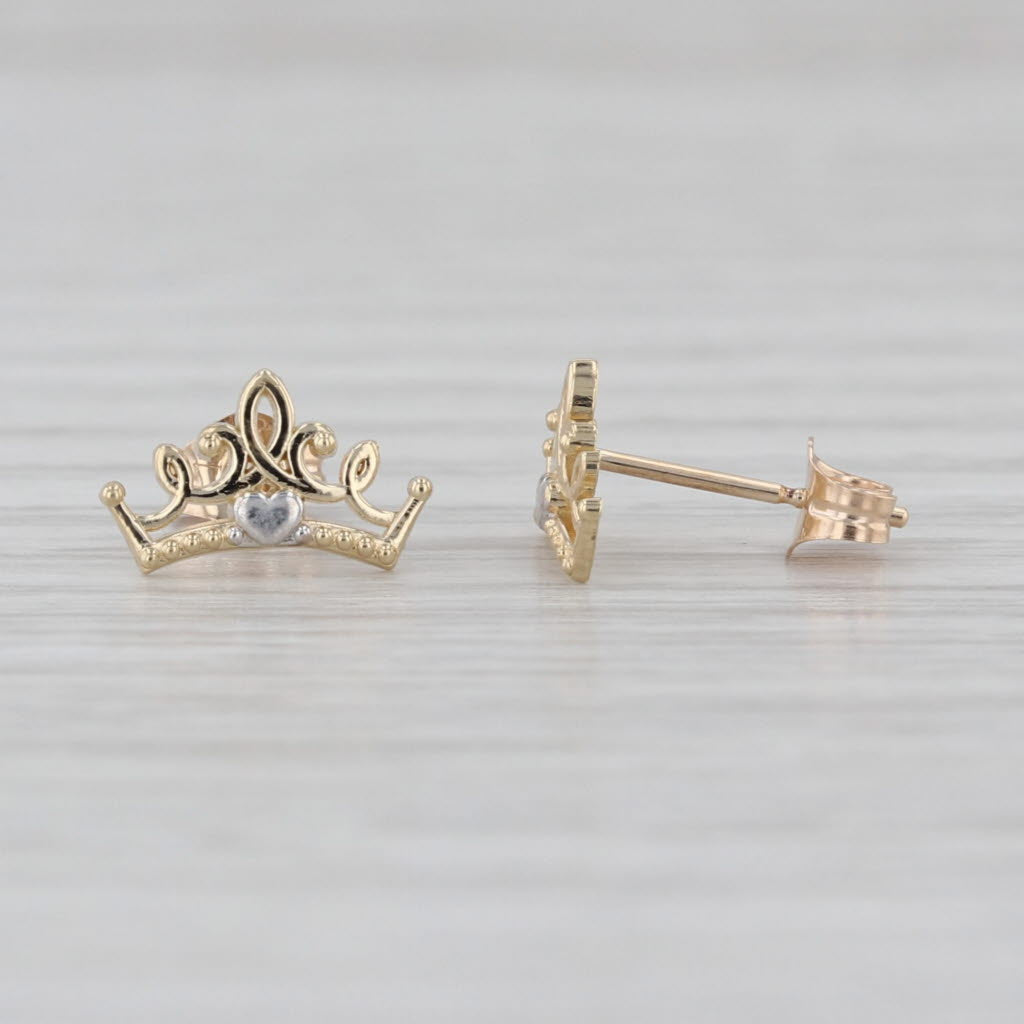 Disney Frozen Crown Stud Earrings 10k Yellow White Gold Studs