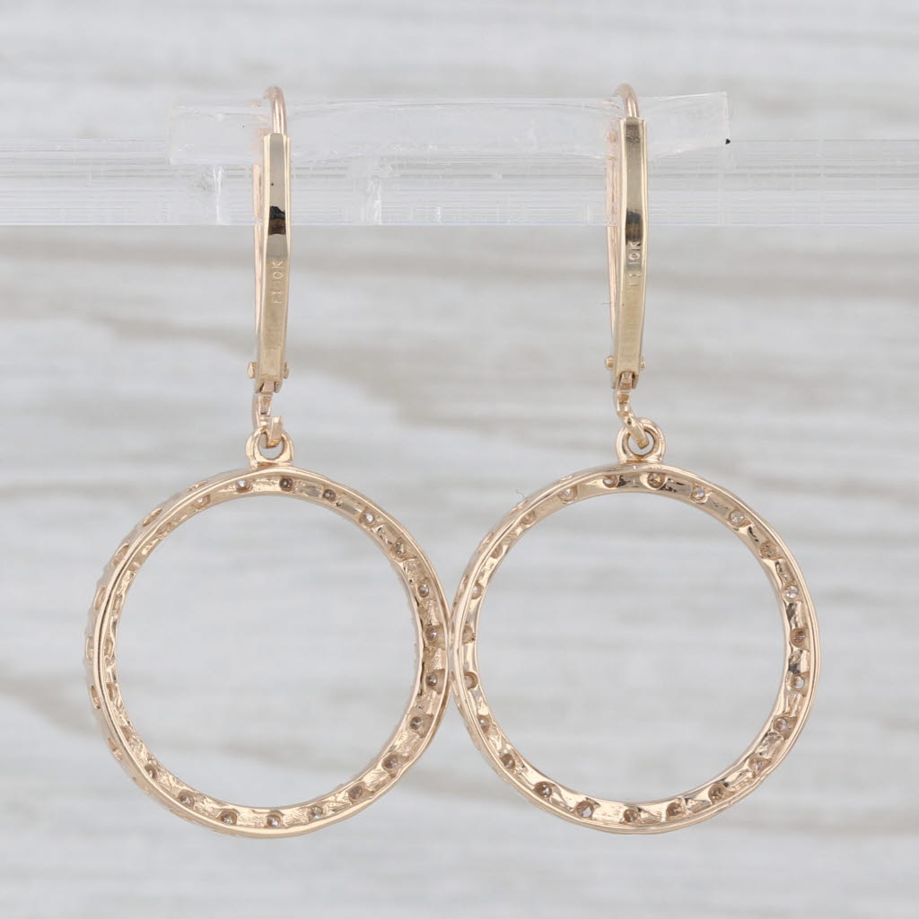 0.15ctw Diamond Circle Dangle Earrings 10k Yellow Gold Hook Post Drops
