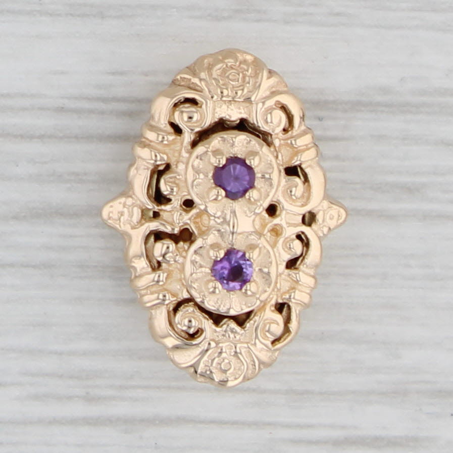 Gray Ornate Floral Amethyst Slide Charm 14k Yellow Gold Vintage Richard Glatter