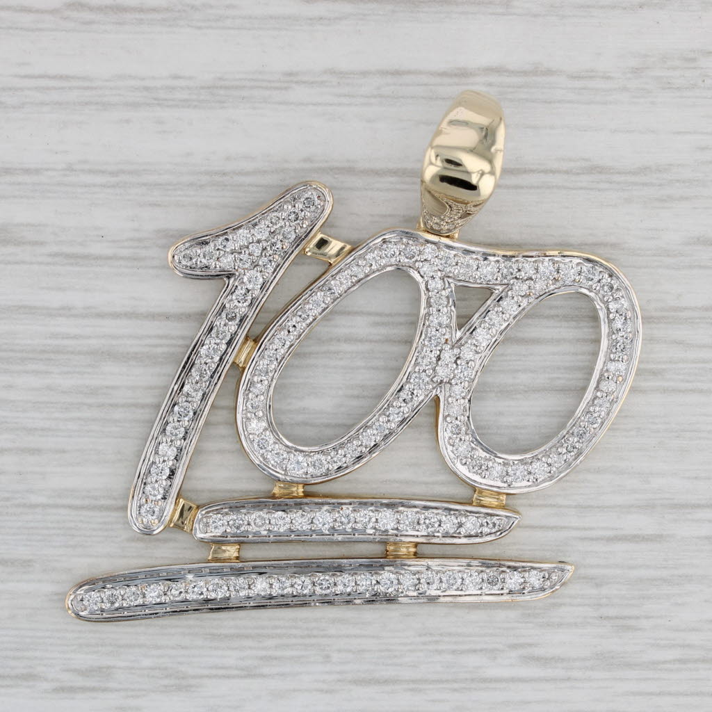 Gray 1.50ctw Diamond 100 Pendant 10k Yellow Gold Statement