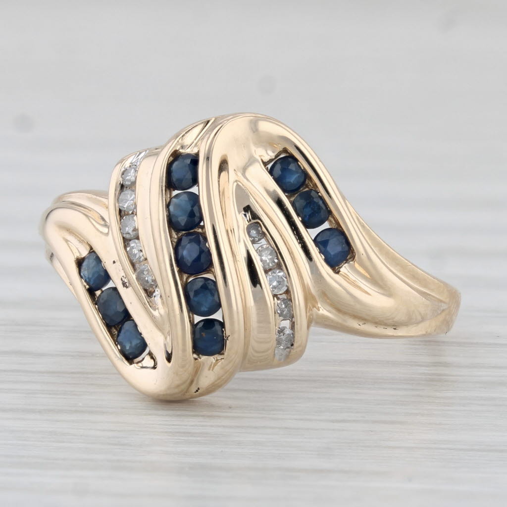 Light Gray 0.48ctw Blue Sapphire Diamond Zig Zag Ring 14k Yellow Gold Size 9.5