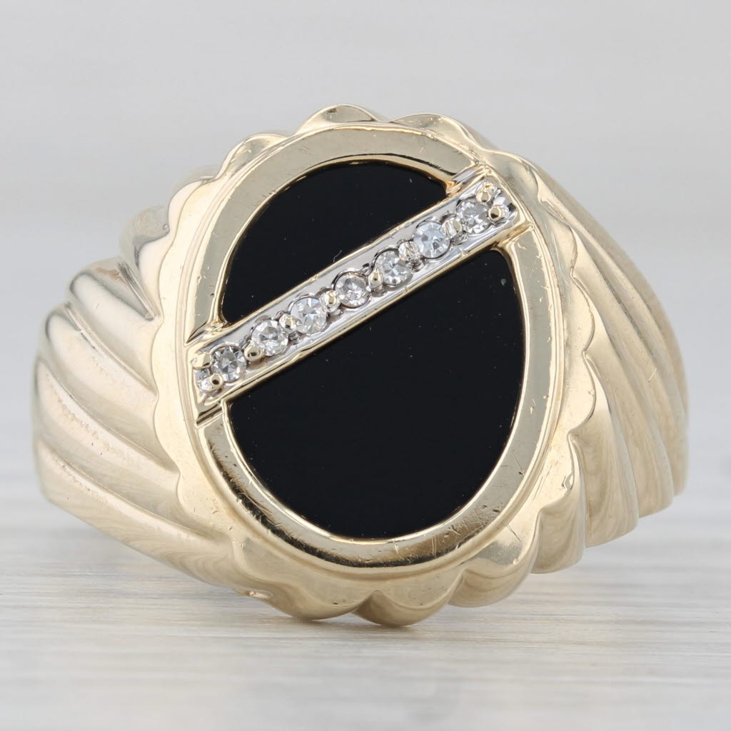 Gray Diamond Onyx Signet Ring 10k Yellow Gold Size 10.5