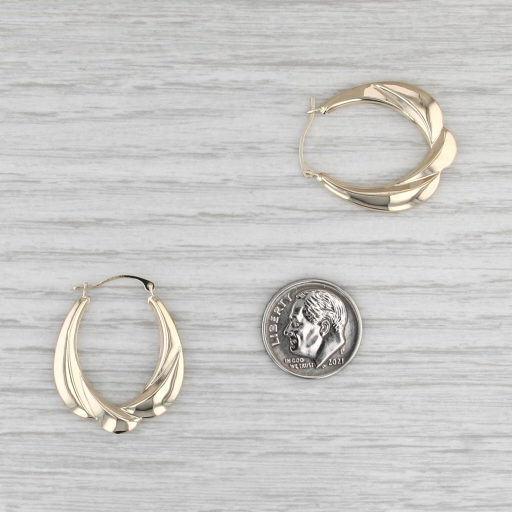 Woven Oval Hoop Earrings 10k Yellow Gold Snap Top Hoops 27.8 x 2.9 mm