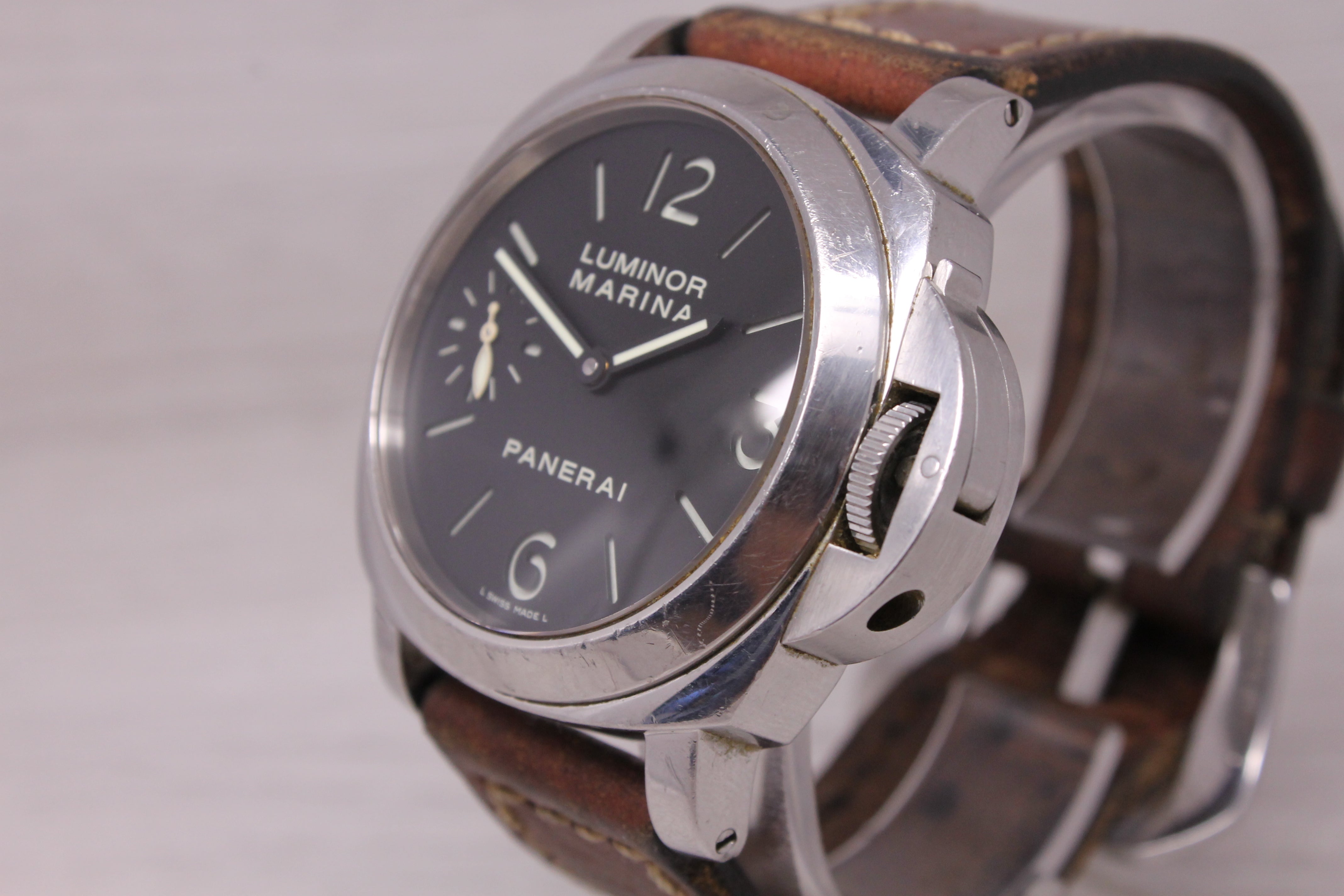 Panerai Luminor Marina PAM111 Mens 44mm Steel Manual Watch Sandwich Dial 00111
