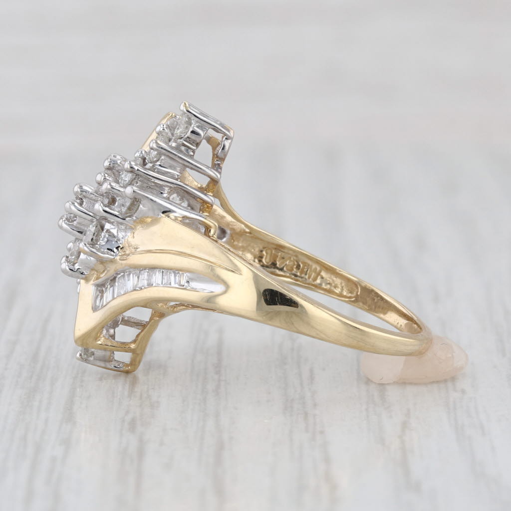 1.29ctw Diamond Cluster Cocktail Ring 14k Yellow Gold Bypass Size 9.75