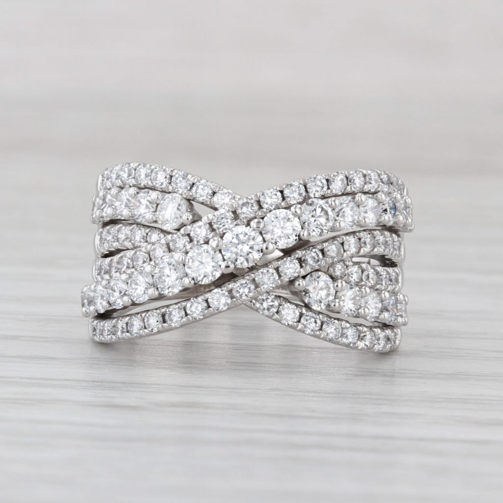 Multiband 1.09ctw Lab Created Diamond X Ring 14k White Gold Size 7.25