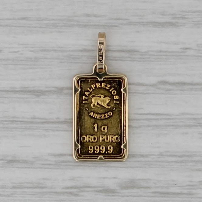Italpreziosi Arrezzo 1g Oro Puro 999.9 Gold Bar Pendant 14k Bezel Charm