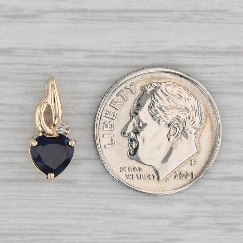 1ct Lab Created Blue Sapphire Heart Diamond Pendant 10k Yellow Gold
