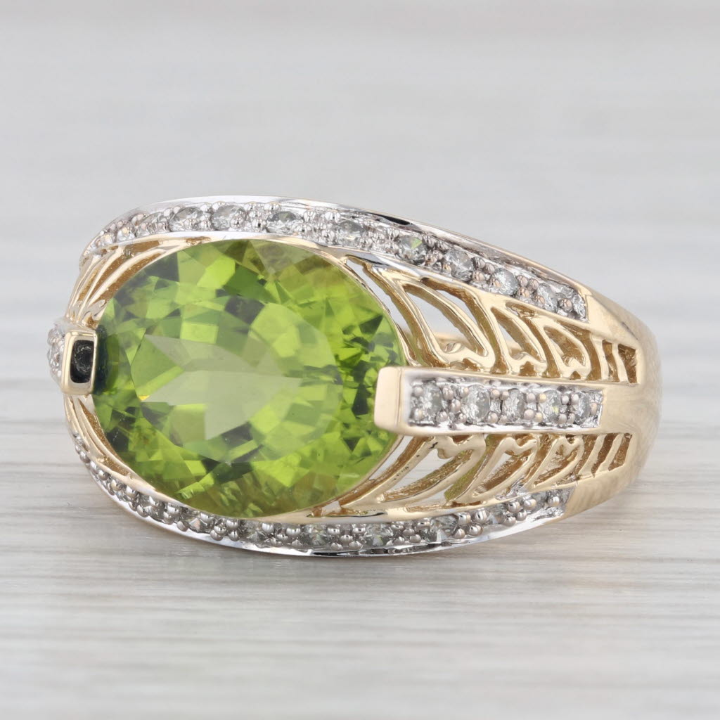 Light Gray 6.09ctw Peridot Diamond Ring 14k Yellow Gold Size 9 Heart Accents Cocktail