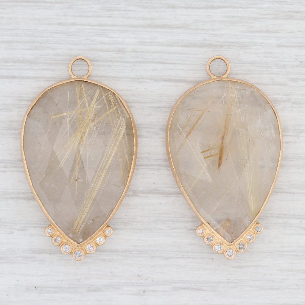 New Nina Wynn Earring Enhancer Charms Rutilated Quartz Diamond 18k Yellow Gold
