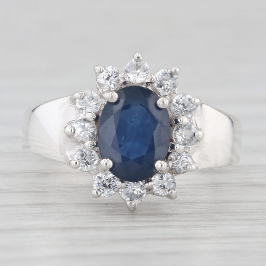 Light Gray 1.76ctw Oval Sapphire White Zircon Halo Flower Ring Sterling Silver Size 5.5