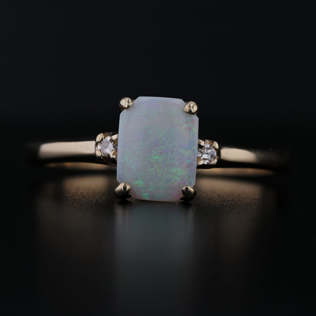 Black Opal Cabochon Diamond Ring 14k Yellow Gold Size 9.75