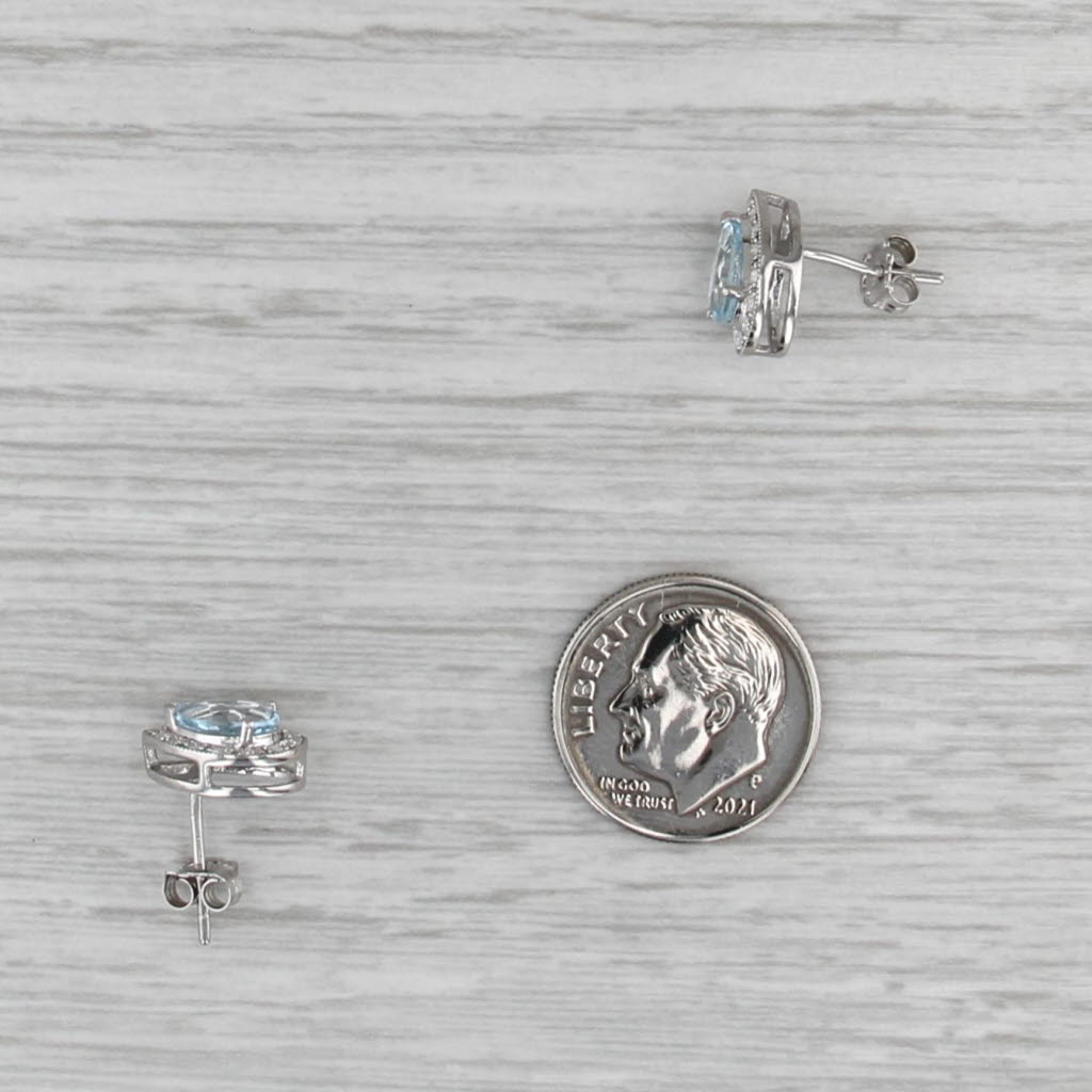 1.50ctw Aquamarine Diamond Halo Teardrop Stud Earrings 14k White Gold