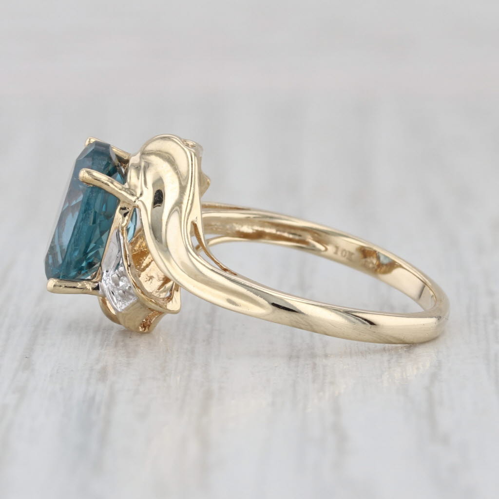 3.50ct Lab Created Teal Sapphire Diamond Ring 10k Yellow Gold Bypass Size 7.25