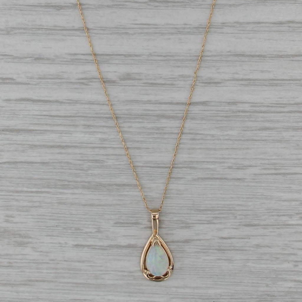 Teardrop Opal Cabochon Pendant Necklace 14k Yellow Gold 19.75" Fine Rope Chain
