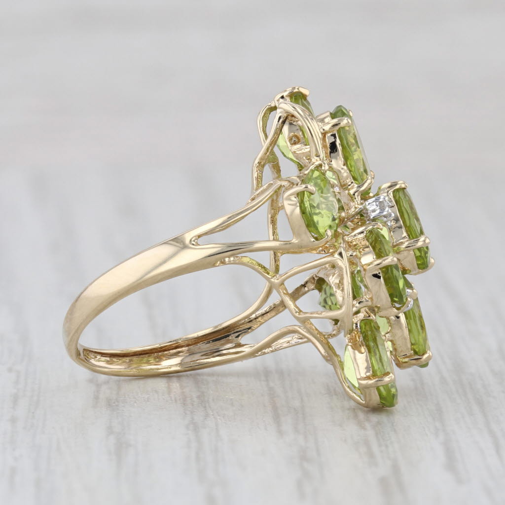 7.03ctw Peridot Diamond Cluster Cocktail Ring 14k Yellow Gold Size 7
