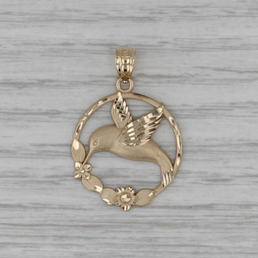 Hummingbird Flower Wreath Pendant 14k Yellwo Gold Michael Anthony