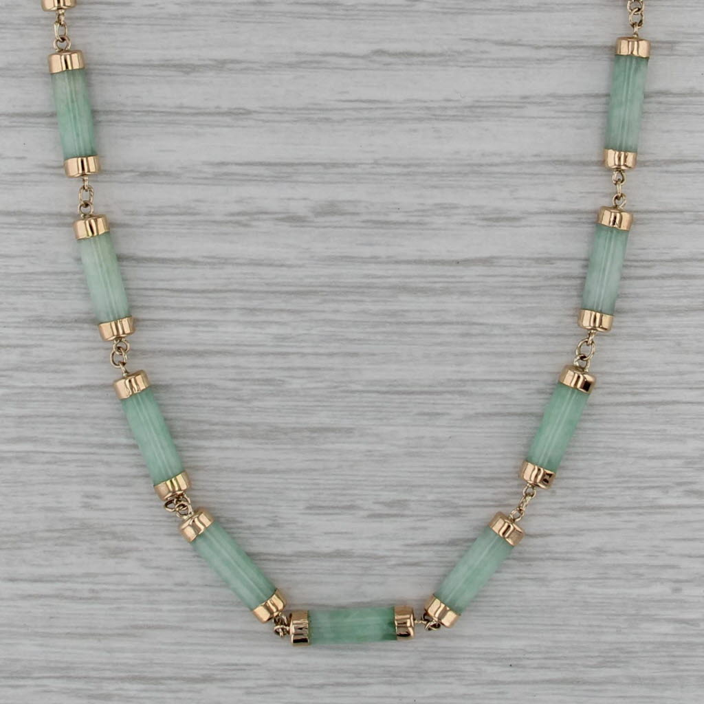 Linked Jadeite Jade Tube Bead Necklace 14k Yellow Gold 18.75" 4mm