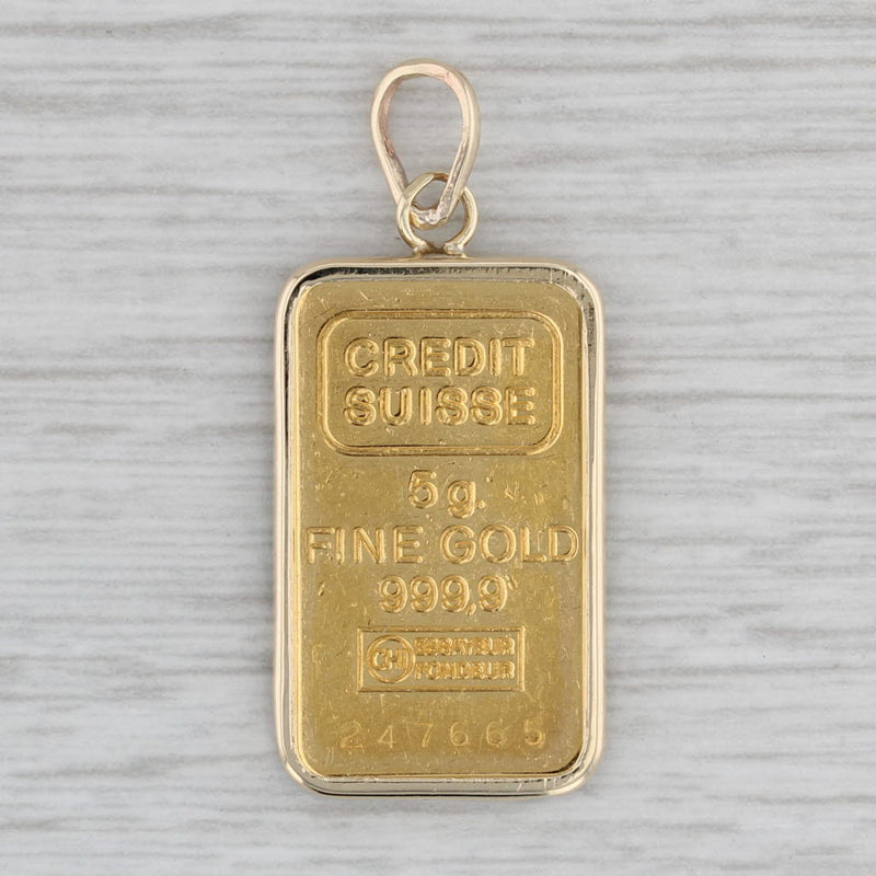 Gray Swiss Gold Bar Pendant 14k 999 Fine Yellow Gold Credit Suisse 5 Gram