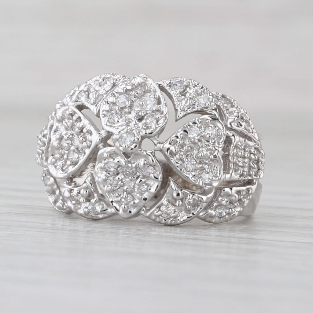 0.65ctw Diamond Cluster Hearts Ring 14k White Gold Size 6 Cocktail