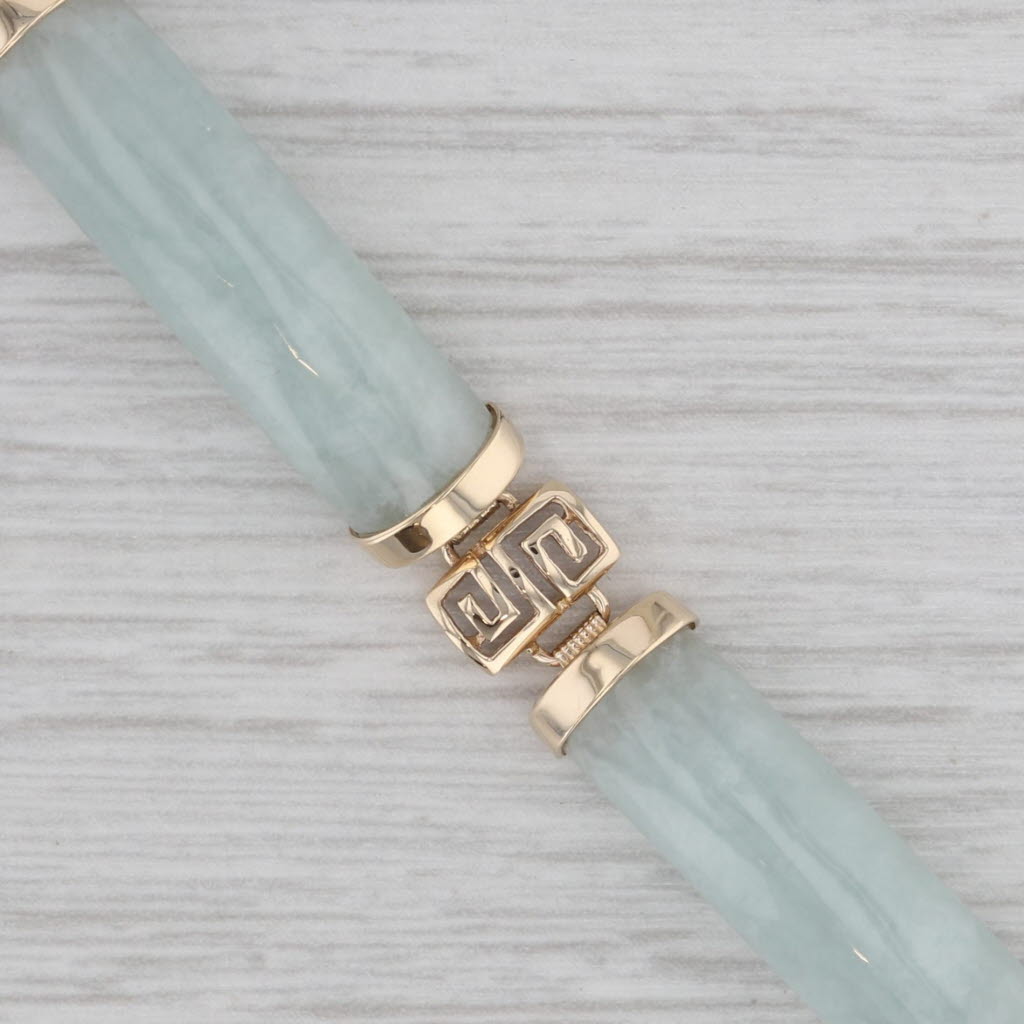 Gray Green Jadeite Jade Chinese Calligraphy Link Bracelet 14k Yellow Gold 7.75"