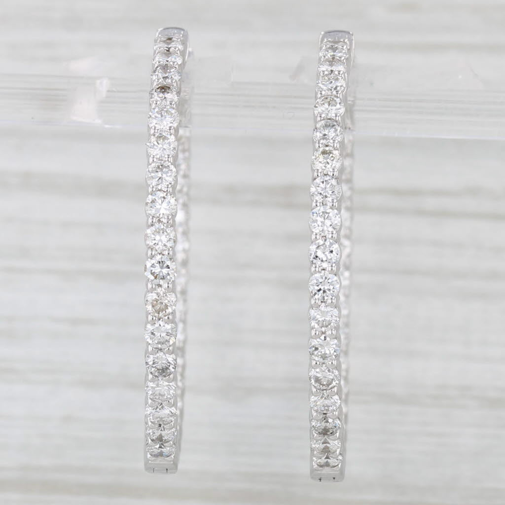 Light Gray 3ctw Diamond Inside Out Hoop Earrings 14k White Gold Hinged Snap Top Round Hoops