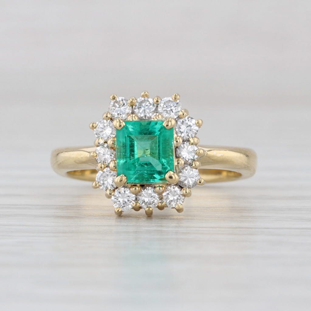 1.21ctw Emerald Diamond Halo Ring 18k Yellow Gold Size 5.75 Engagement