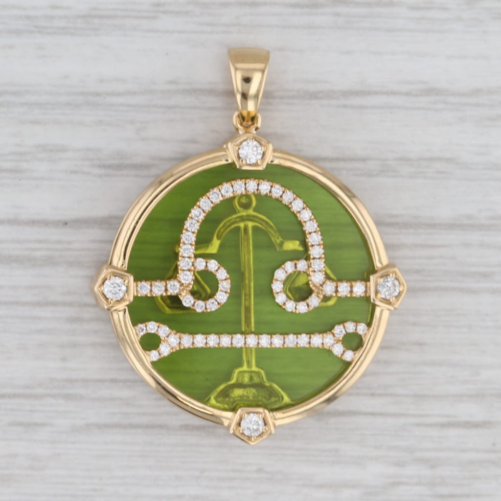 Libra Zodiac Astrology Sign Pendant 1.04ctw Diamond 16k-18k Yellow Gold Scales