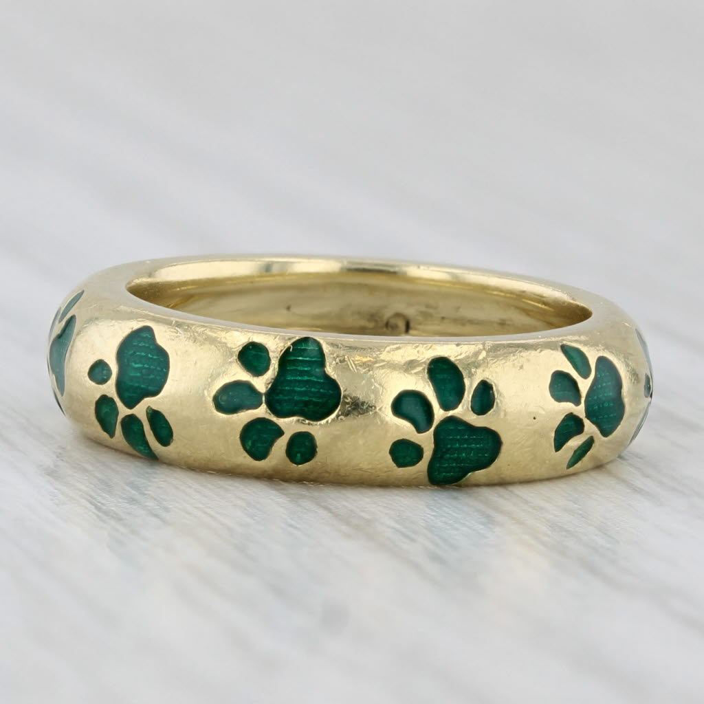 Light Gray Hidalgo Paw Print Ring 18k Yellow Gold Enamel Size 4.5 Band Stackable