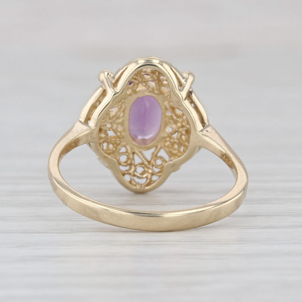 Vintage 0.75ctw Amethyst Solitaire Filigree Ring 10k Yellow Gold Size 6