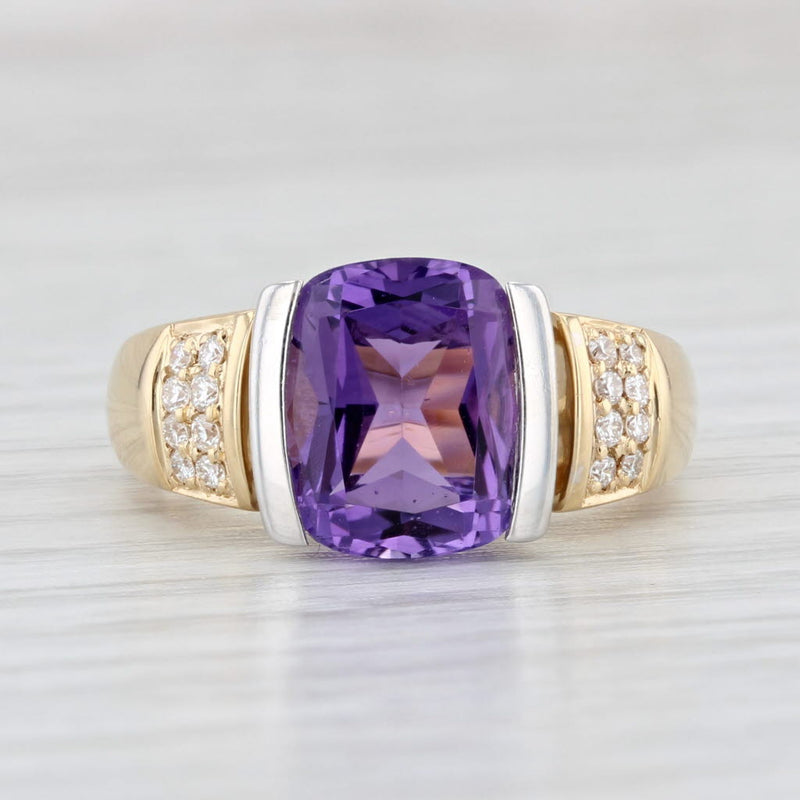 Light Gray 3.09ctw Cushion Amethyst Diamond Ring 18k Yellow Gold Size 6.25