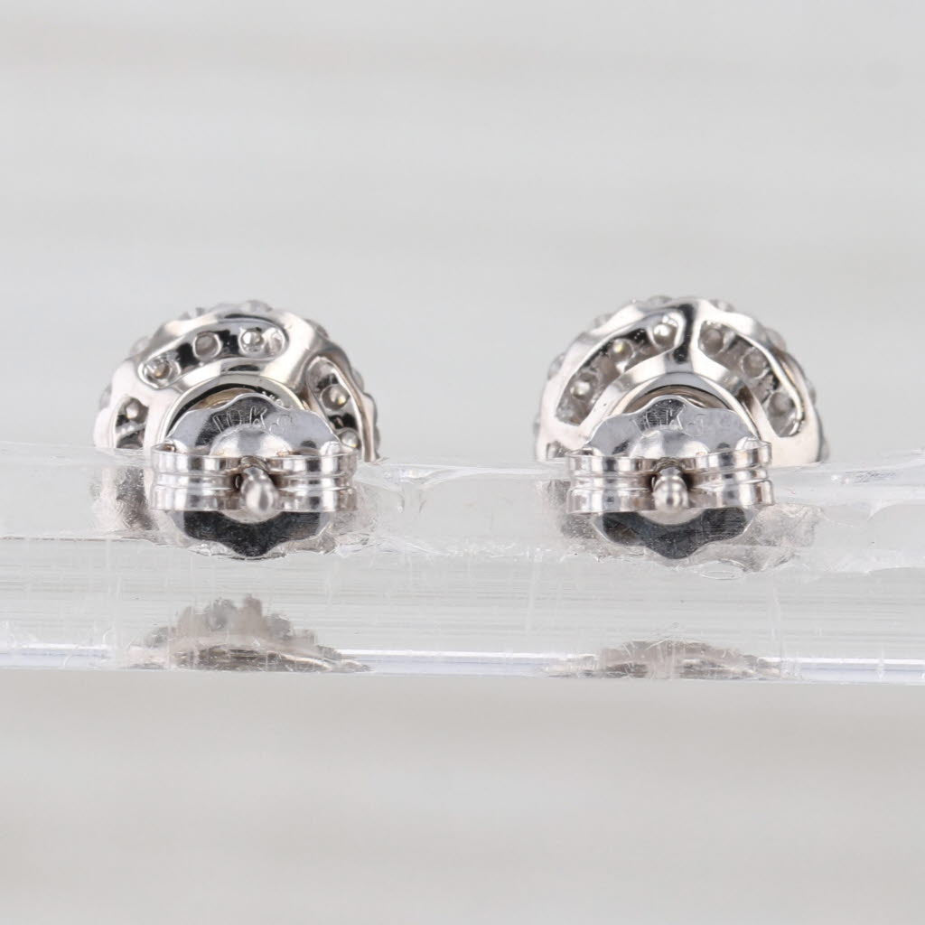 0.45ctw Yellow White Diamond Halo Stud Earrings 10k White Gold Studs