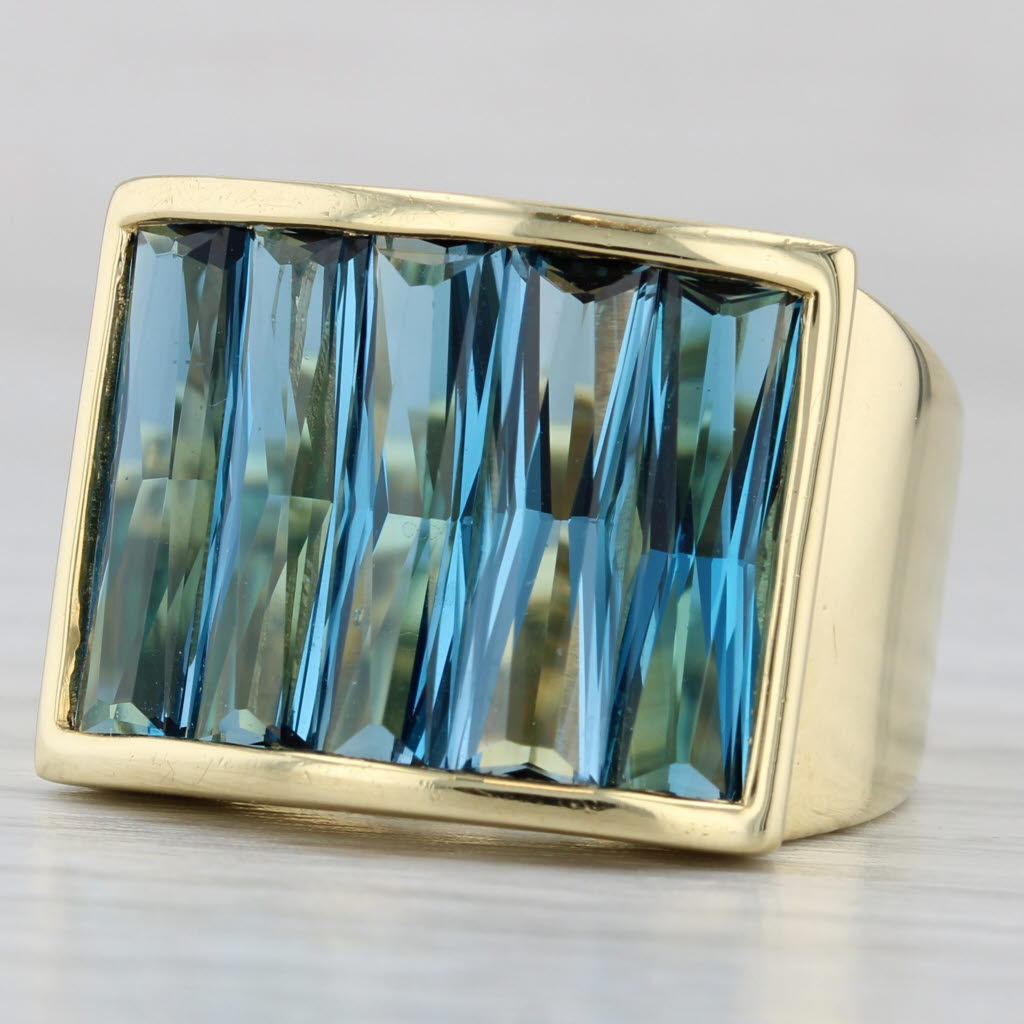 Light Gray 7ctw Blue Topaz Bars Ring 18k Yellow Gold Size 7.25-7.5 H Stern