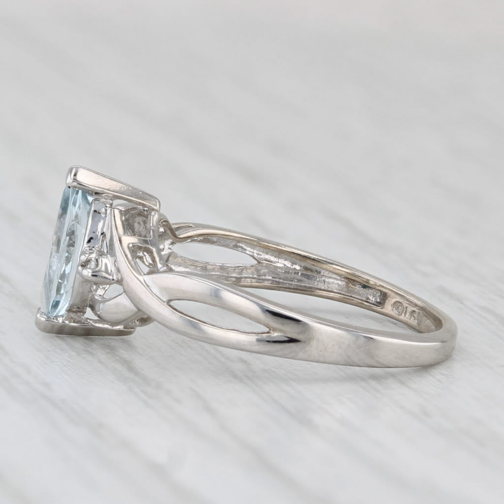 Light Gray 0.53ct Marquise Aquamarine Solitaire Ring 10k White Gold Size 5 Diamond Accents