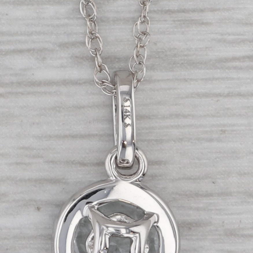 Gray 1.35ctw Aquamarine Diamond Halo Pendant Necklace 14k White Gold 18" Rope Chain