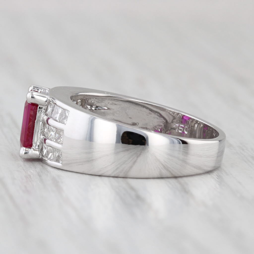 Light Gray 1.55ctw Emerald Cut Ruby Diamond Ring 18k White Gold Size 6.5