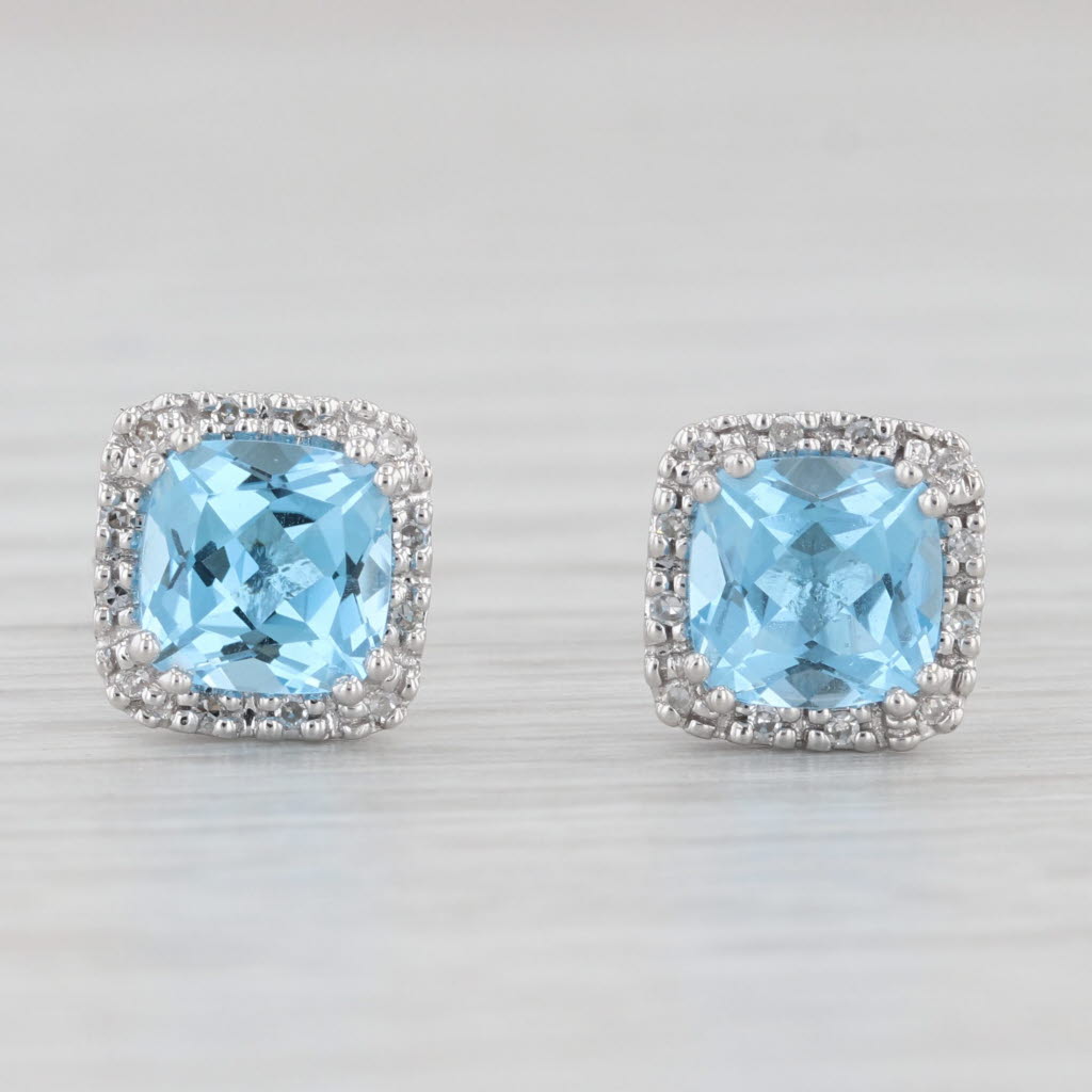 Light Gray 2.34ctw Blue Topaz Diamond Halo Stud Earrings 14k White Gold