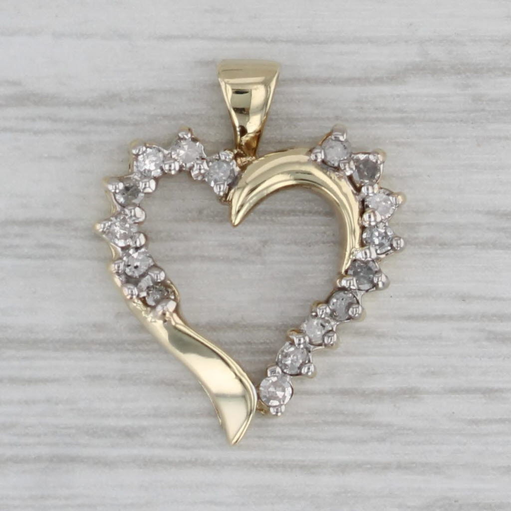 Gray 0.20ctw Diamond Open Heart Pendant 10k Yellow Gold Small Drop