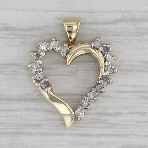 Gray 0.20ctw Diamond Open Heart Pendant 10k Yellow Gold Small Drop